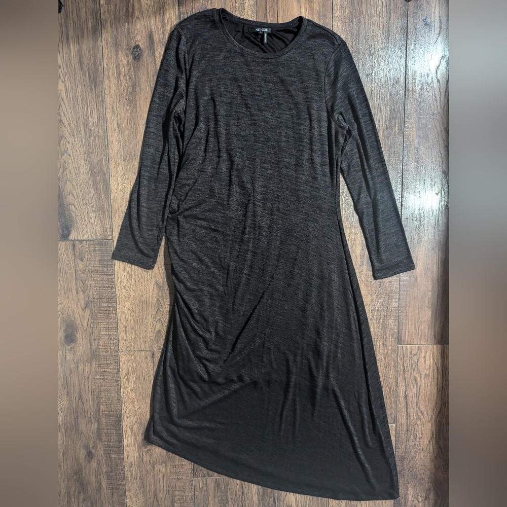 Nic+Zoe Maxi Angled Heathered Gray Dress w/ Ruching & Long Sleeves Size XL NWT!